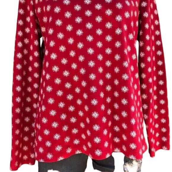 Croft & Barrow Mock Turtle Neck Red Snowflake Winter Top Long Sleeve Shirt Sz L - Picture 4 of 8